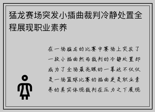猛龙赛场突发小插曲裁判冷静处置全程展现职业素养
