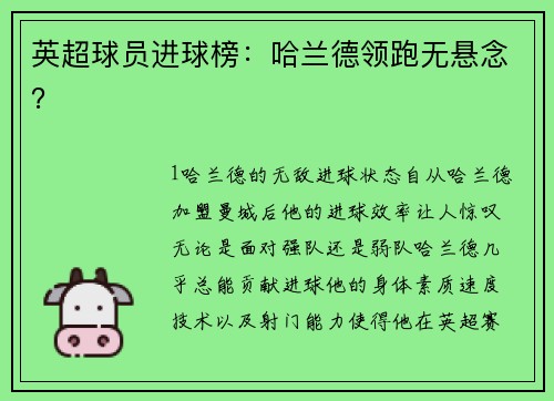 英超球员进球榜：哈兰德领跑无悬念？